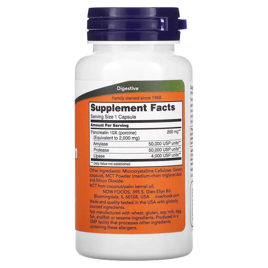 Пробіотики і пребіотики NOW Pancreatin 2000 mcg, 100 капсул - фото 2