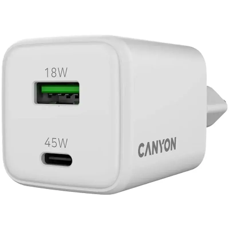 Зарядний пристрій Canyon CU45AC GaN 45W 1xPD 1xQC EU White (CNS-CUW45AC) - фото 5
