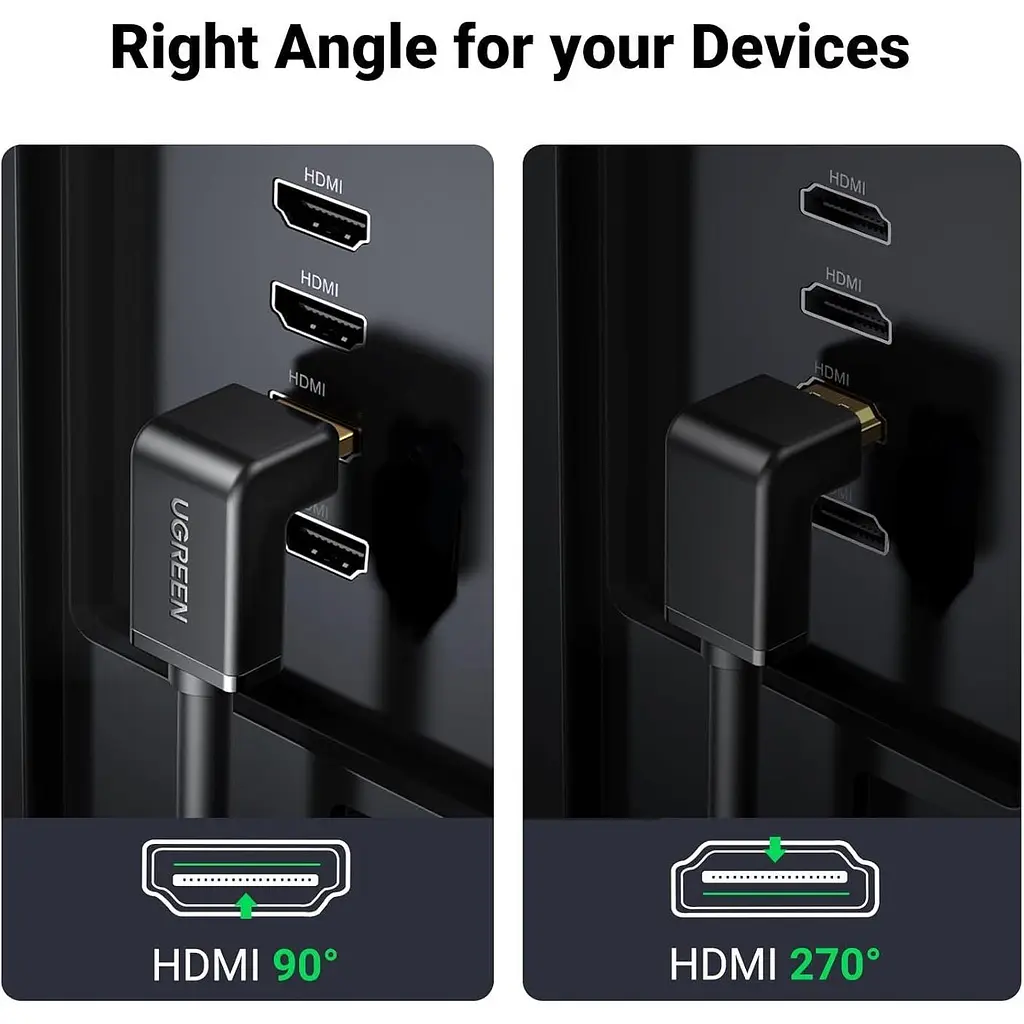 Кабель Ugreen HD103 HDMI to HDMI 90-Degree Right-Angle V2.0 1m Black (10172) [63384] - фото 8