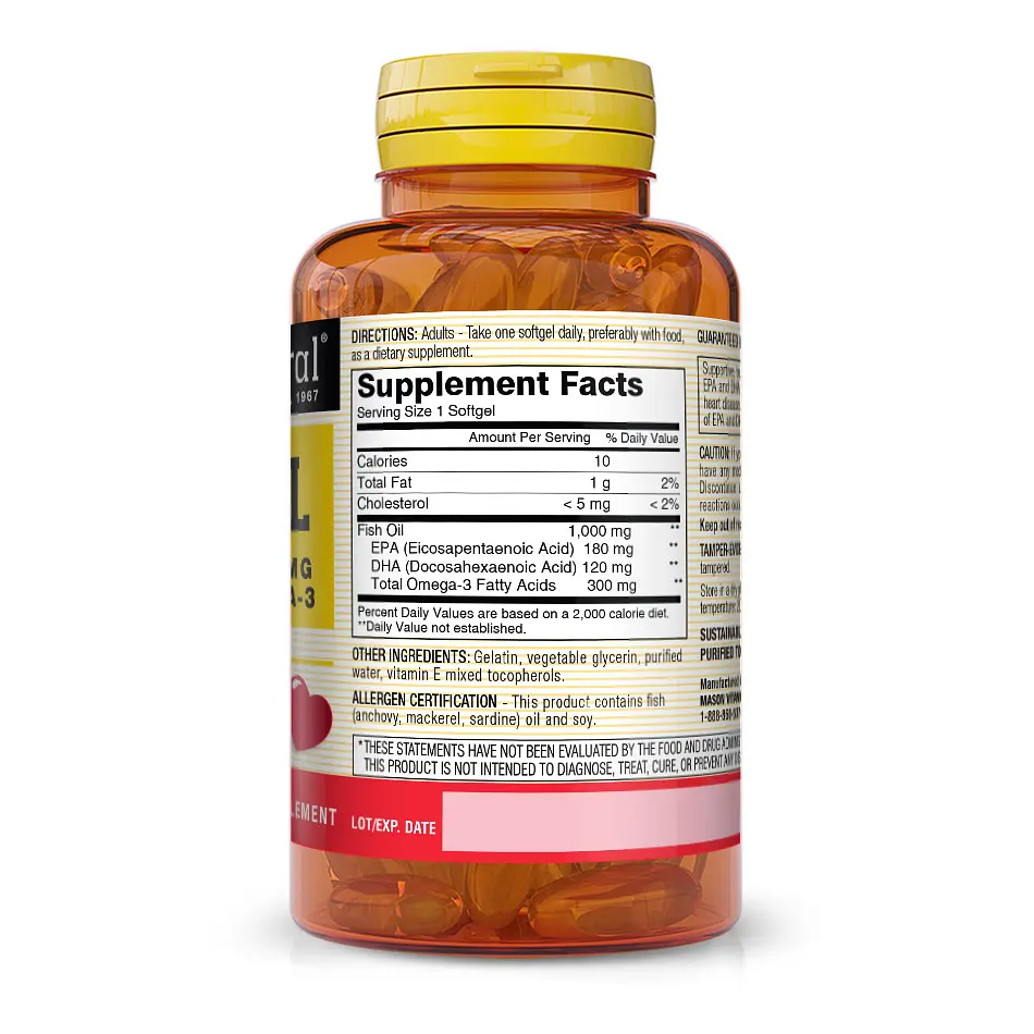 Жирні кислоти Mason Natural Fish Oil 1000 мг Omega 300 мг 120 капсул - фото 2