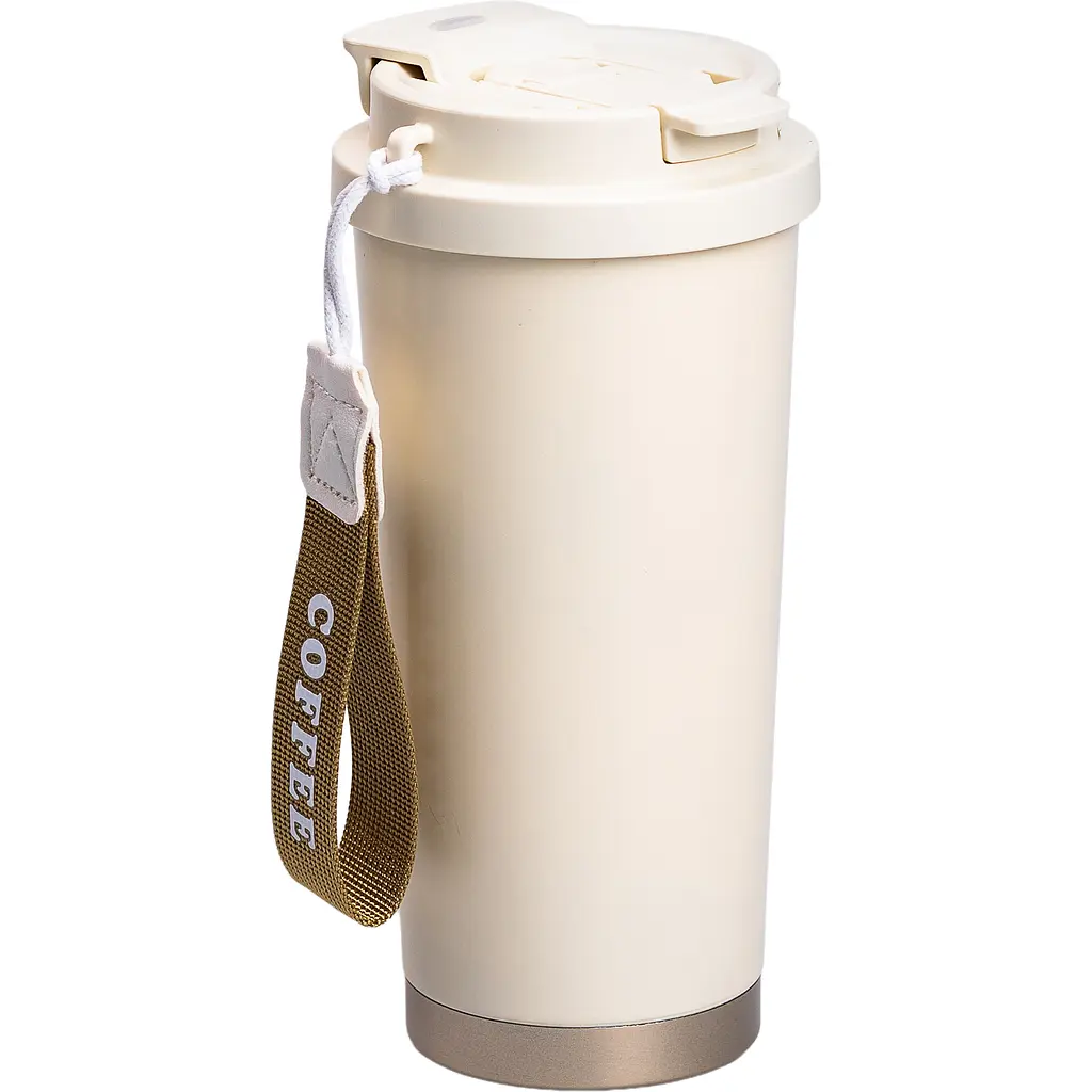 Термокружка Coffee 500 мл с ремешком, бежевый Yiwu HP-14-17BE - фото 2