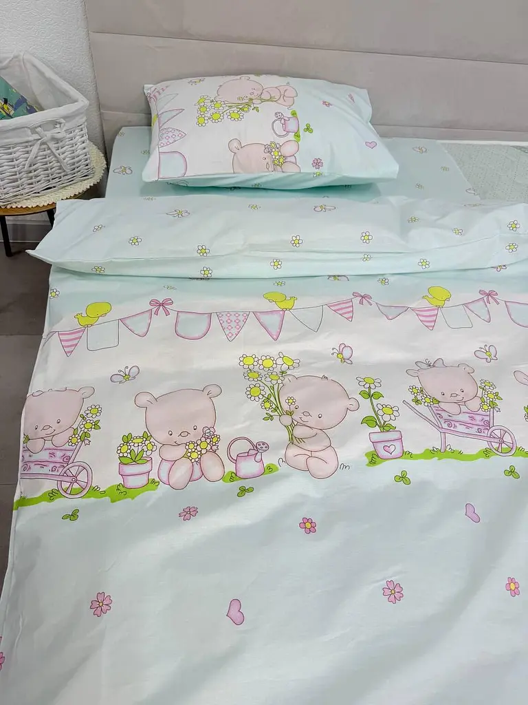 Дитячий комплект постільної білизни Ecotton 110х140 см блакитний Ведмедик (24901) - фото 6