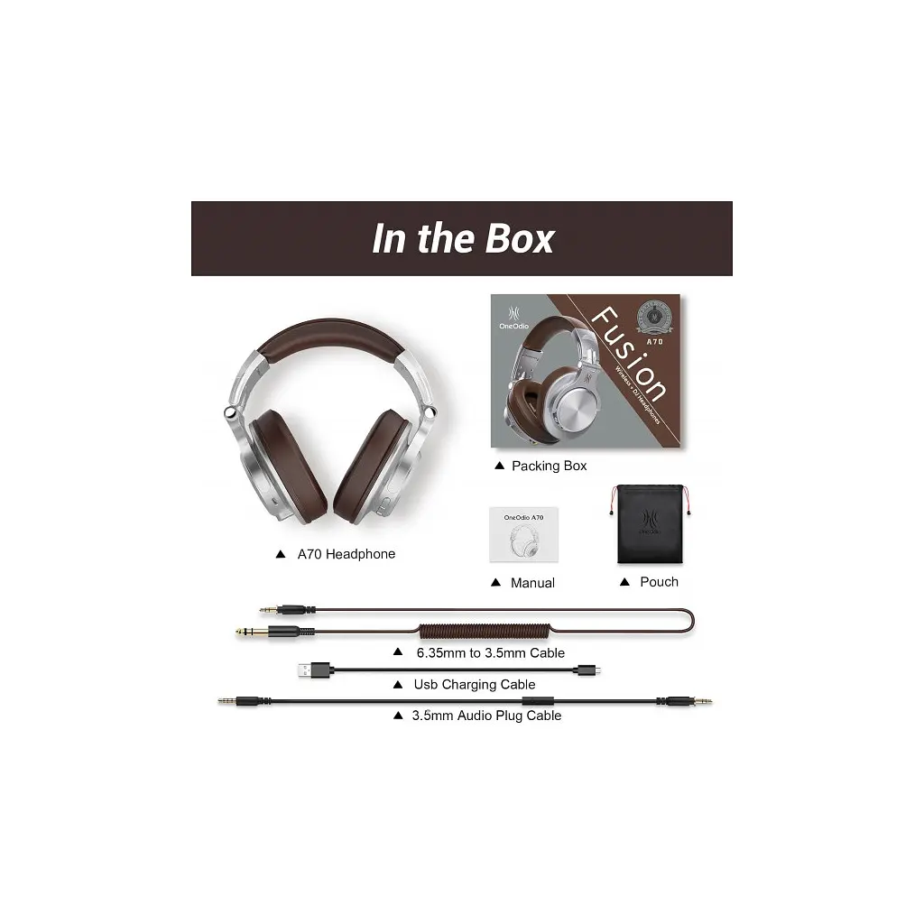 Навушники OneOdio Fusion A70 Bluetooth+3,5мм/6,35мм Silver/Brown (A70 Silver Brown) - фото 3