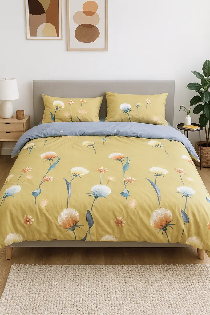 Комплект постільної білизни Ecotton двоспальний 180х215 см гірчичний Кульбаби (21211АВ) (23752)