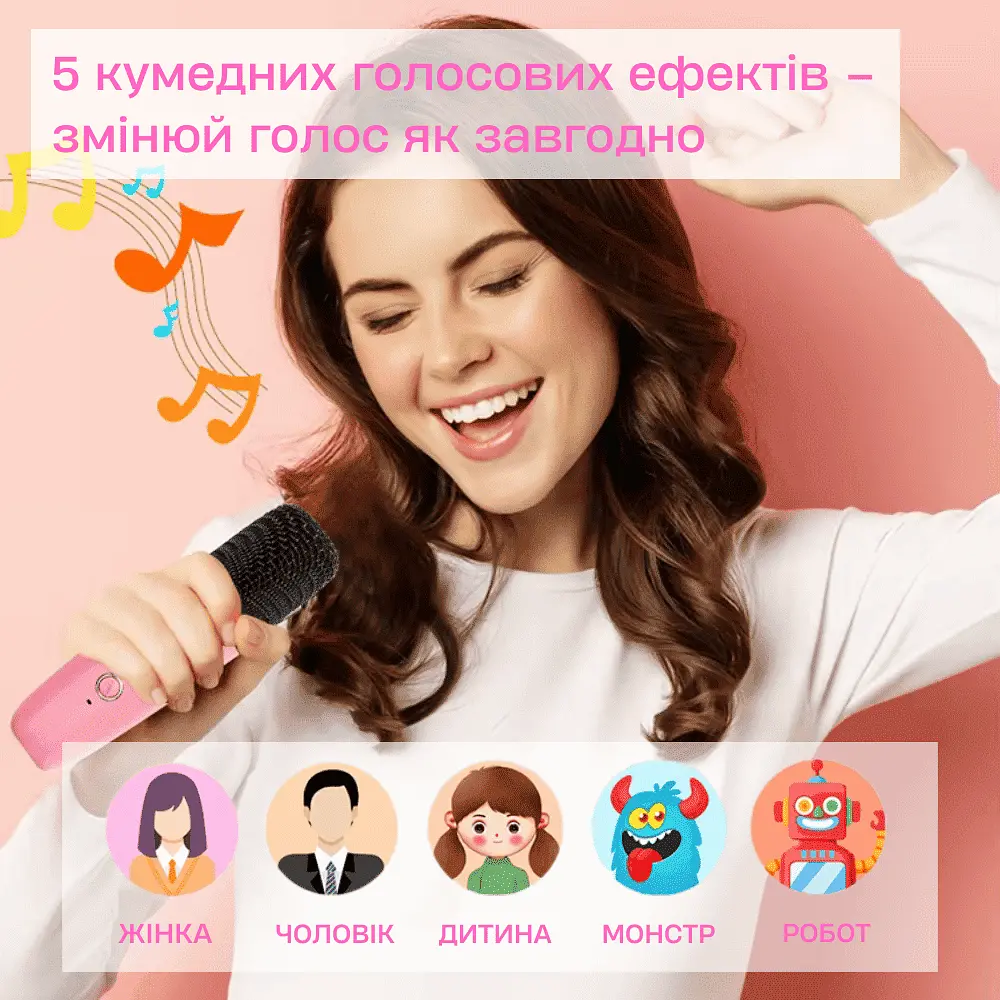 Портативна бездротова караоке система з двома мікрофонами та rgb підсвічуванням KTV teh0032259 - фото 6