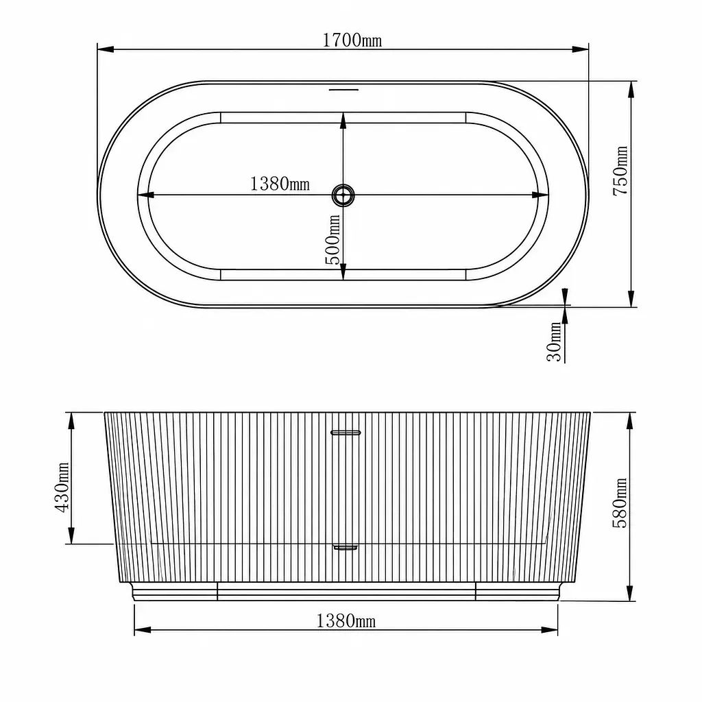 Окремостояча акрилова ванна VBI Levanna 170x75, біла VBI-071217 - фото 2
