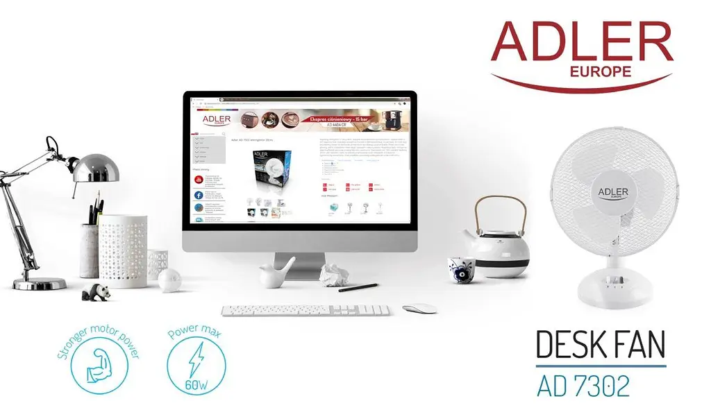 Вентилятор AdlerAD 7302 white настільний/ 45Вт/ D=23см/ автоповорот/ білий (AD7302) - фото 8