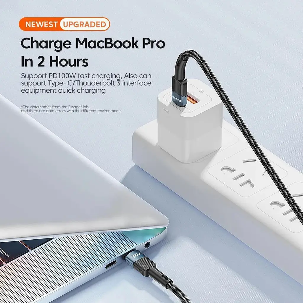 Кабель Essager USB Type-C to Type-C 100W быстрая зарядка 20V 5A 1.2 м синий - фото 5