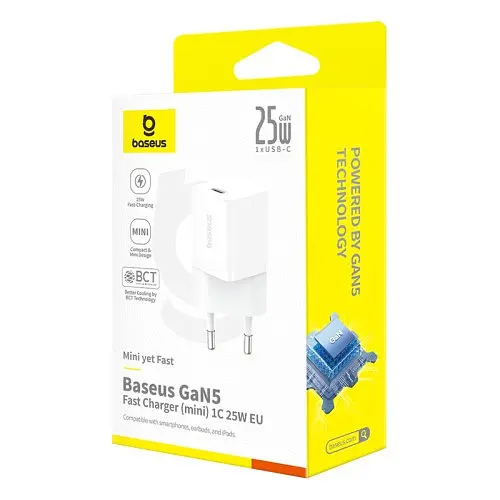 Мережевий зарядний пристрій Baseus GaN5 Fast Charger (mini) 1C 25W EU білий P10110909213-00 - фото 4