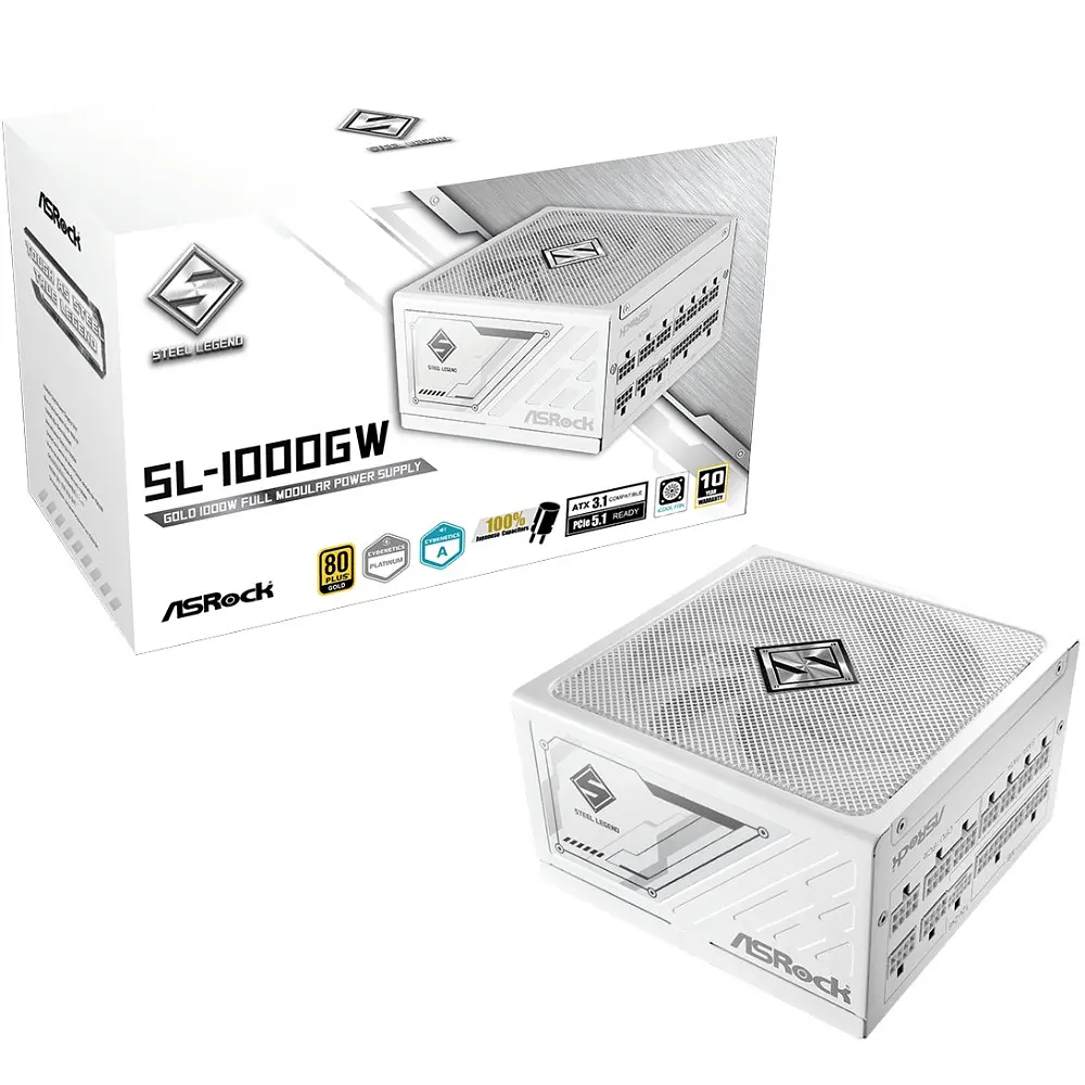 Блок живлення 1000W ASRock SteelLegend Білий SL-1000GW ATX 3.1 135mm, 80+ Золотистий, Fully Modular, Retail - фото 5