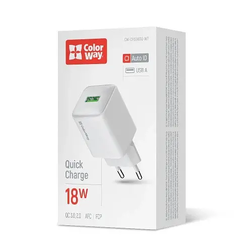 Мережевий зарядний пристрій ColorWay, White, 18 Вт, 1xUSB (QC3.0), Auto ID (CW-CHS063Q-WT) - фото 2