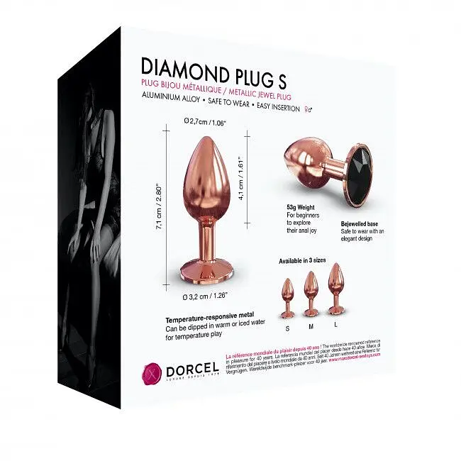 Маленька металева анальна пробка із кристалом Dorcel Diamond Plug S, 7.1х2.7 см, чорний - фото 8