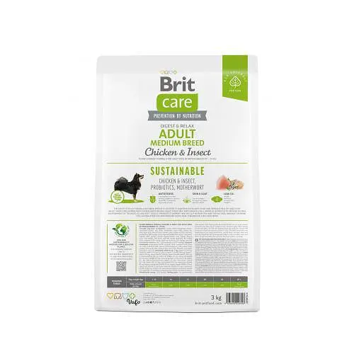 Сухой корм Brit Care Dog Sustainable Adult Medium Breed для собак средних пород, с курицей и насекомыми, 3 кг - фото 4