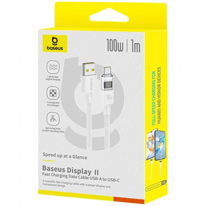 Кабель Baseus Display 2 Fast Charging Data Cable USB-A to USB-C 100W 1 м Белый - фото 2