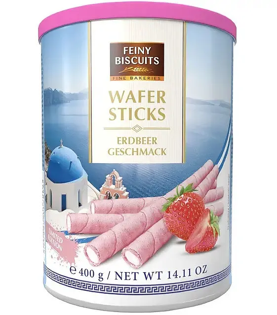 Вафлі трубочки Feiny Biscuits Wafer Sticks Erdbeer Geschmack 400 г