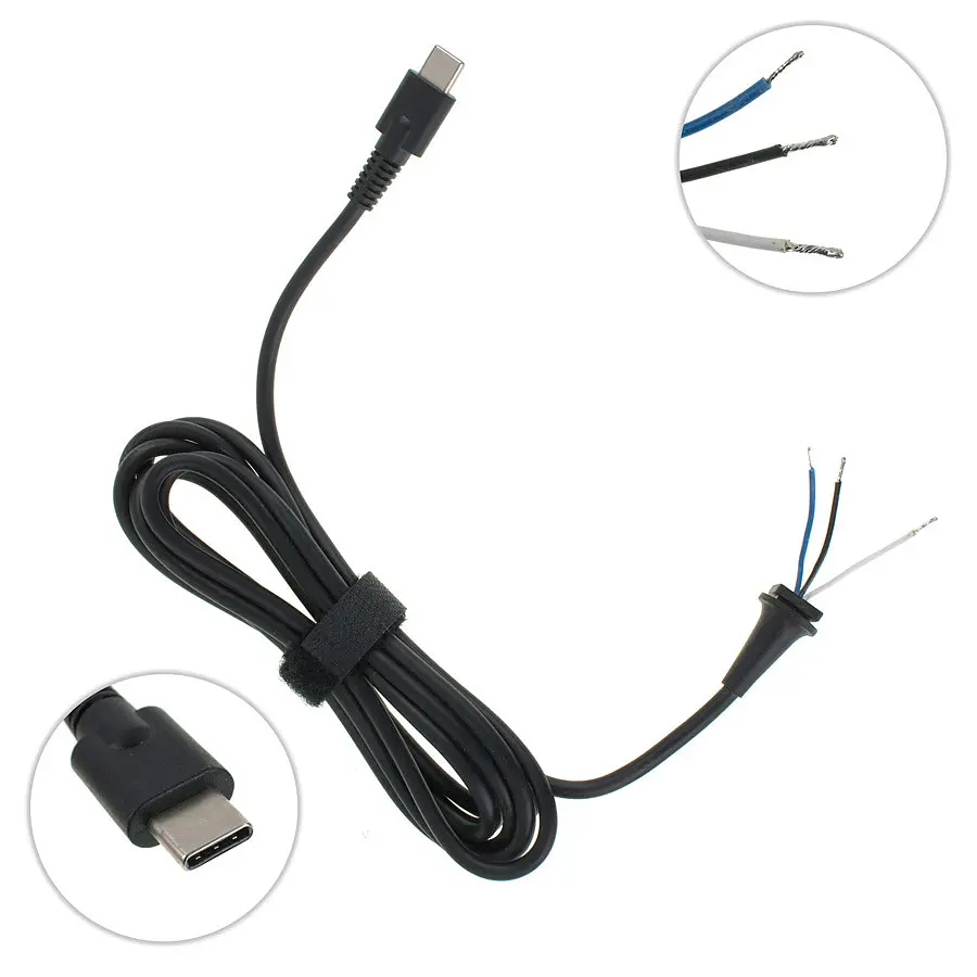 DC кабель живлення для БЖ TYPE-C 90W прямий штекер 3 дроти (2x1мм+1x0.5мм) довжина 170см (від БЖ до ноутбуку)