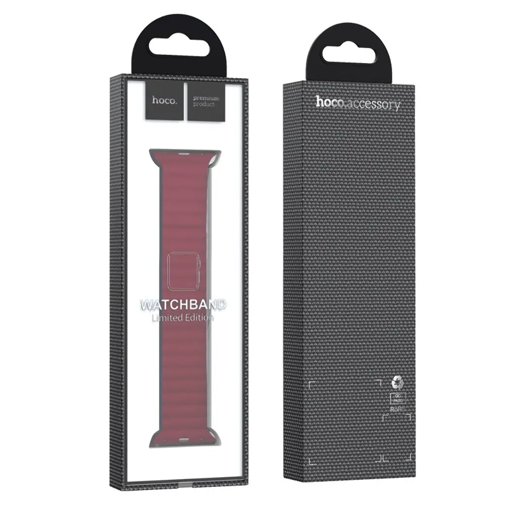 Ремінець силіконовий Hoco iWatch WA07 magnetic 42/ 44/ 45/ 49 mm grey червоний wine - фото 3