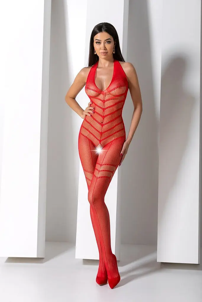 Бодістокінг з плетінням на животику Passion BS100 One Size, red, декоративний шов, з доступом - фото 8
