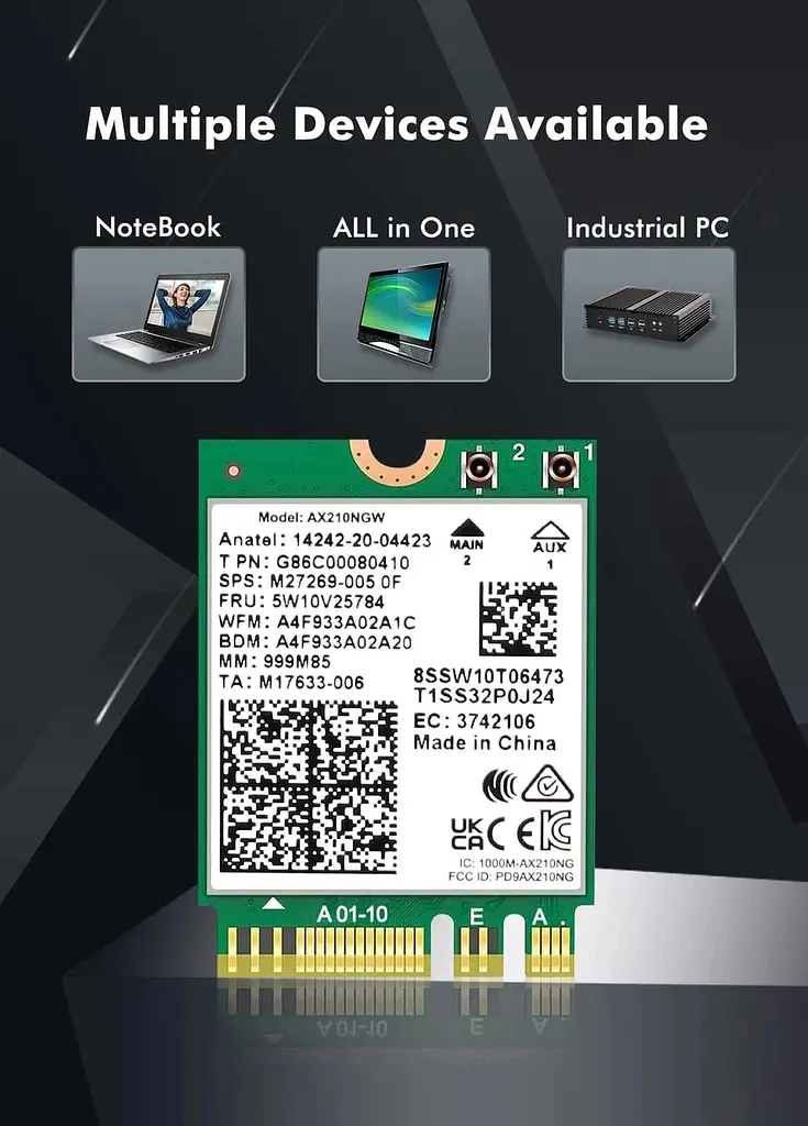 Мережева карта Intel Wi-Fi 6E AX210 NGW модуль тридіапазонний адаптер Bluetooth для ПД / Ноутбука (19125) - фото 5