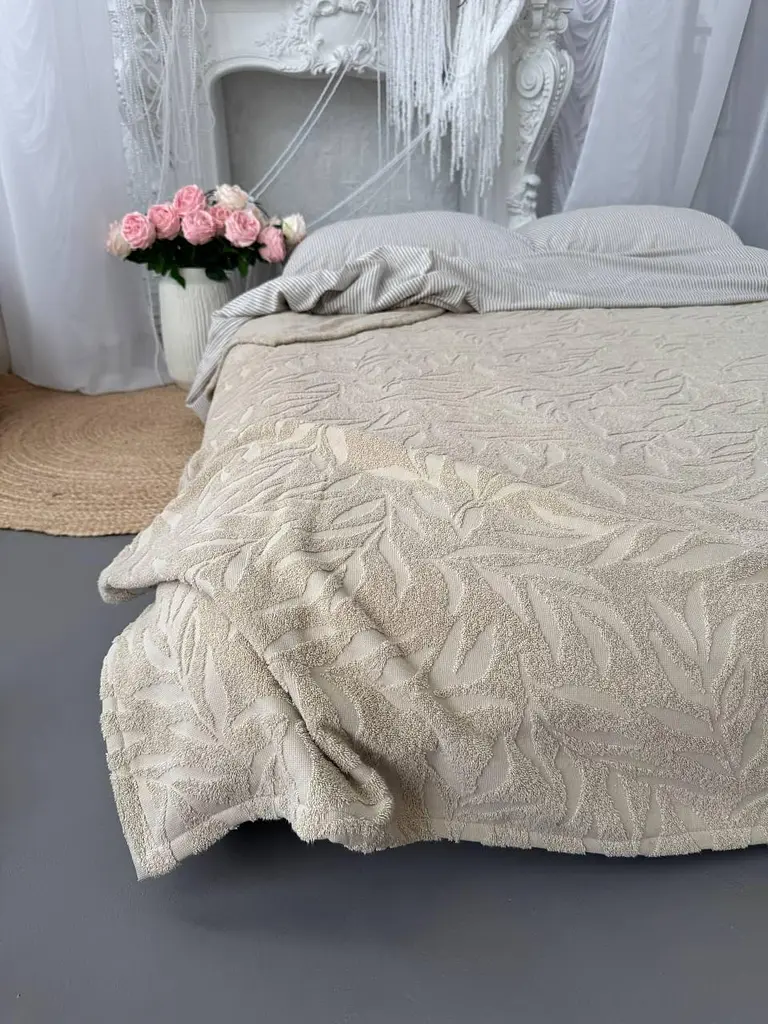 Покривало Zeintex Palermo махрове бавовняне бежеве 200х240 см - фото 6