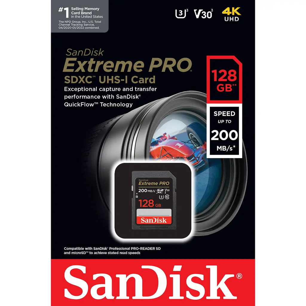 SanDisk 128GB SDXC C10 UHS-I U3 R200/W90MB/s Extreme Pro V30 (SDSDXXD-128G-GN... - фото 3