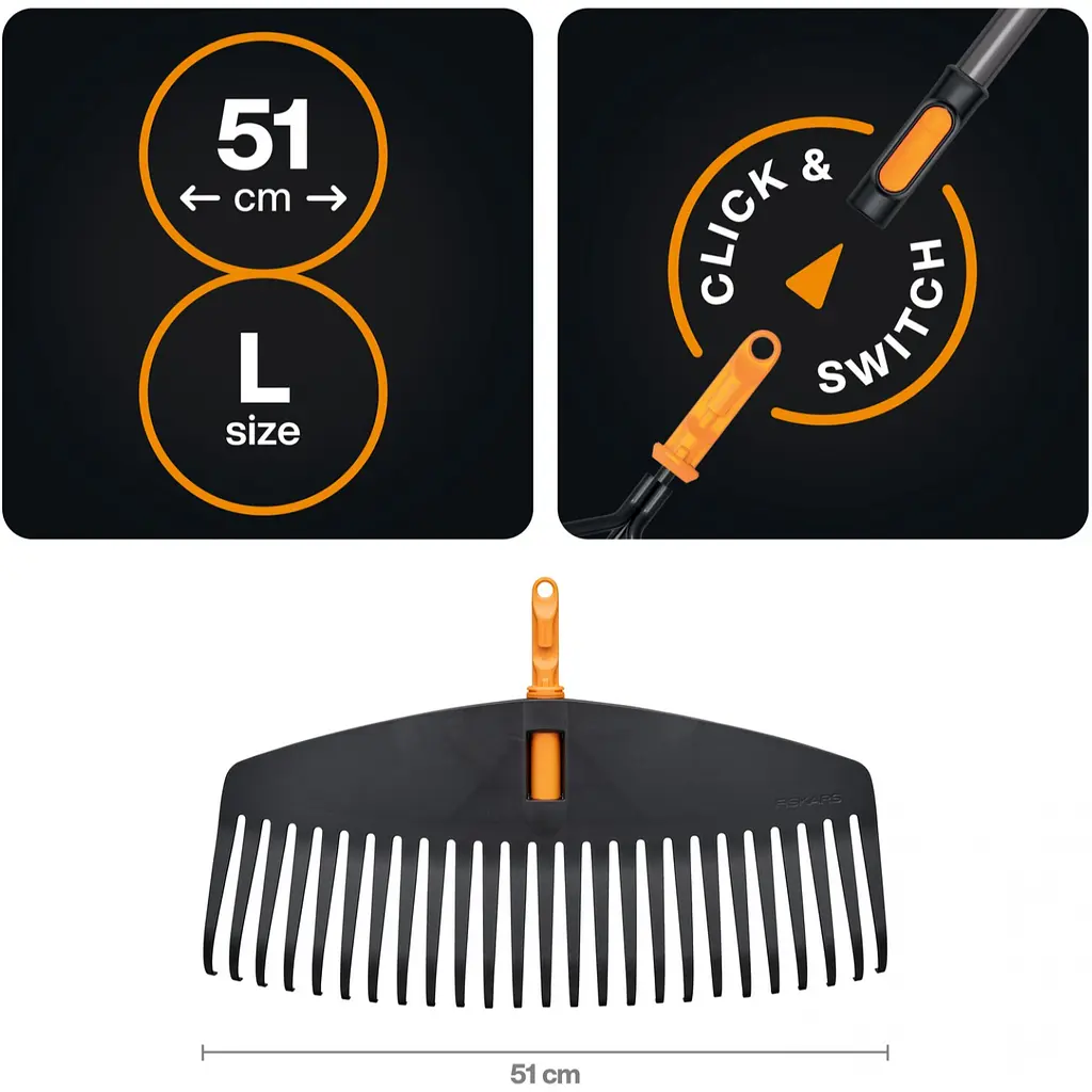Набір Fiskars OneClick мітла та граблі для листя та ручка L (1080715) - фото 2