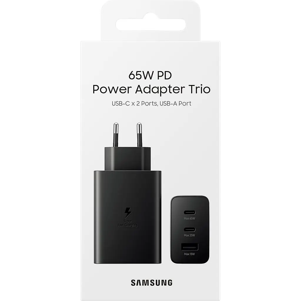 Зарядний пристрій Samsung 65Вт 2xUSB-С PD PPS/USB-A, чорний (EP-T6530NBEGEU) - фото 4