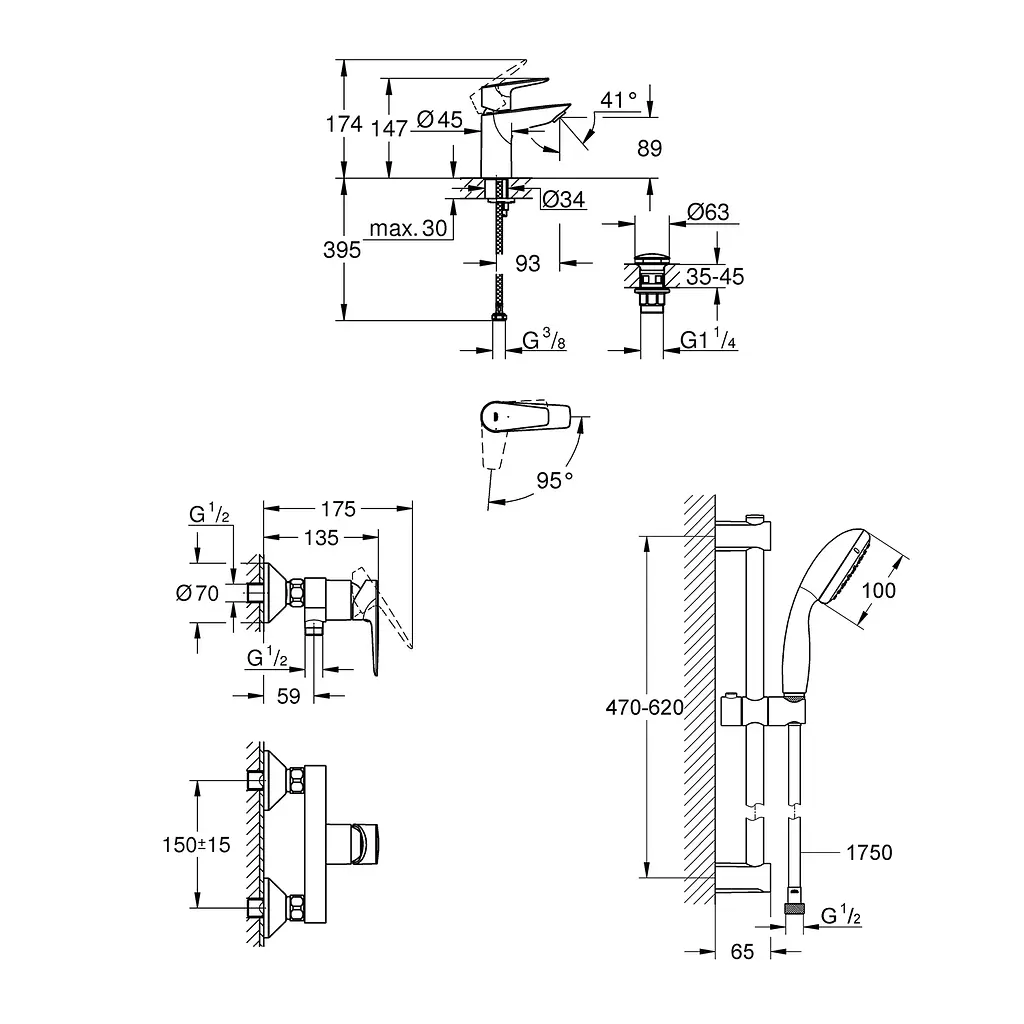 Набір змішувачів 3 в 1 для ванної кімнати Grohe QuickFix StartEdge S-Size UA202502SE, Хром - фото 2