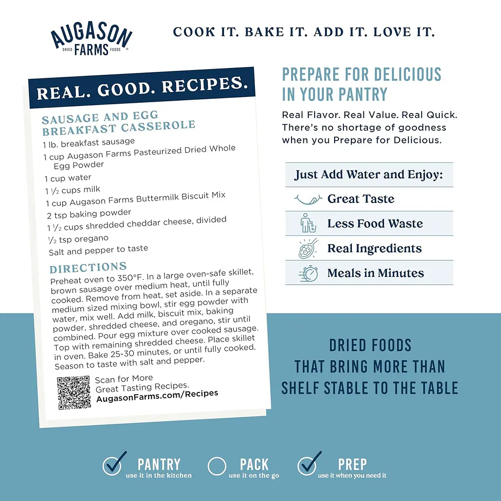 Сублімовані цілі яйця з білками та жовтками з великим терміном придатності 10 років Augason Farms, 85 порцій (101199) - фото 3