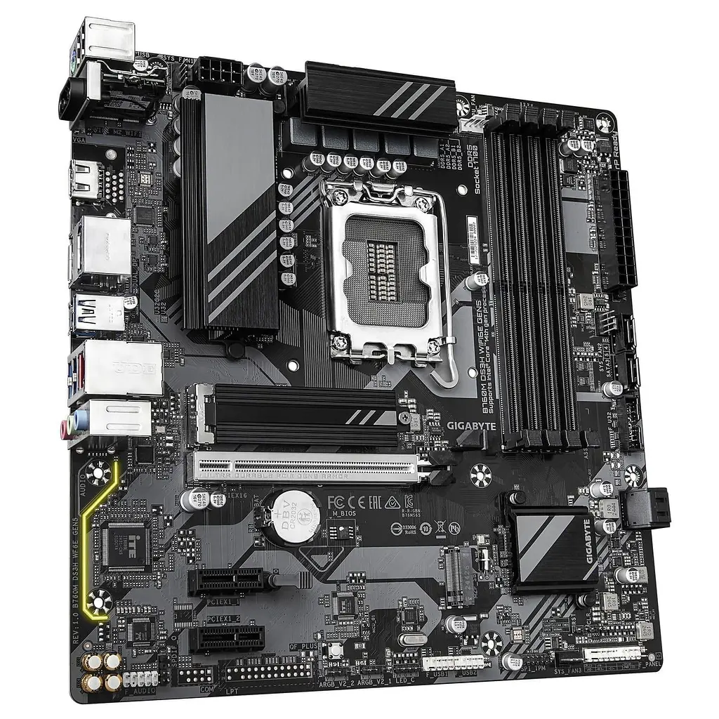 Материнська плата GIGABYTE B760M DS3H WIFI6E GEN5 (B760M DS3H WIFI6E GEN5) (Socket 1700, Intel B760, Micro-ATX) - фото 2