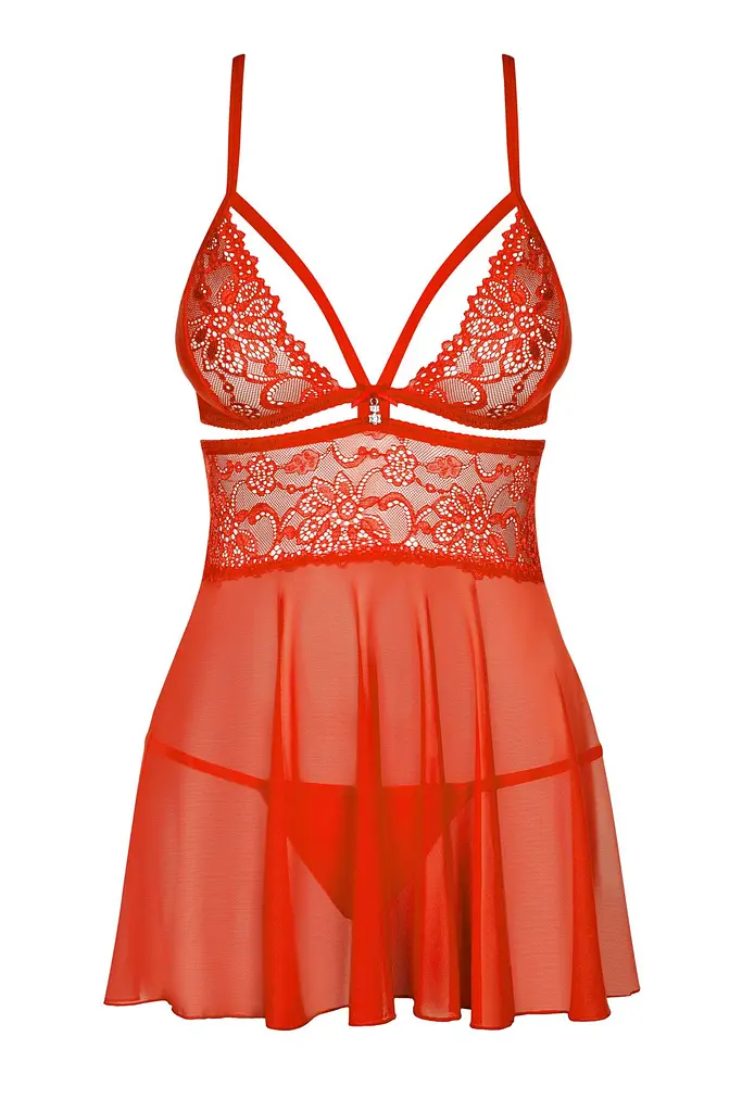 Бебі-дол Obsessive 838-BAB-3 babydoll & thong, L/XL, червоний, мереживний ліф, стрінги в комплекті - фото 3