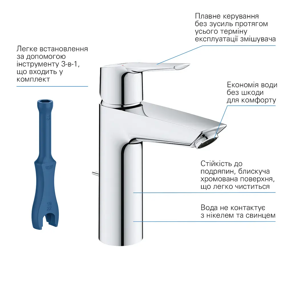 Набір змішувачів 3 в 1 для ванної кімнати Grohe QuickFix Start M-Size UA202305RM, Хром - фото 11