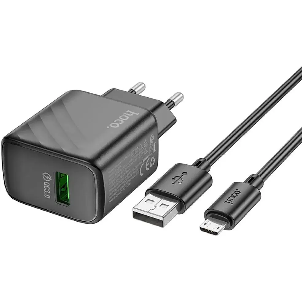 Комплект зарядного пристрою Hoco CS21A Single port 1USB 18W 5V/3A 9V/2A Quick Charge 3.0 USB/ Micro-USB 1м Black - фото 5