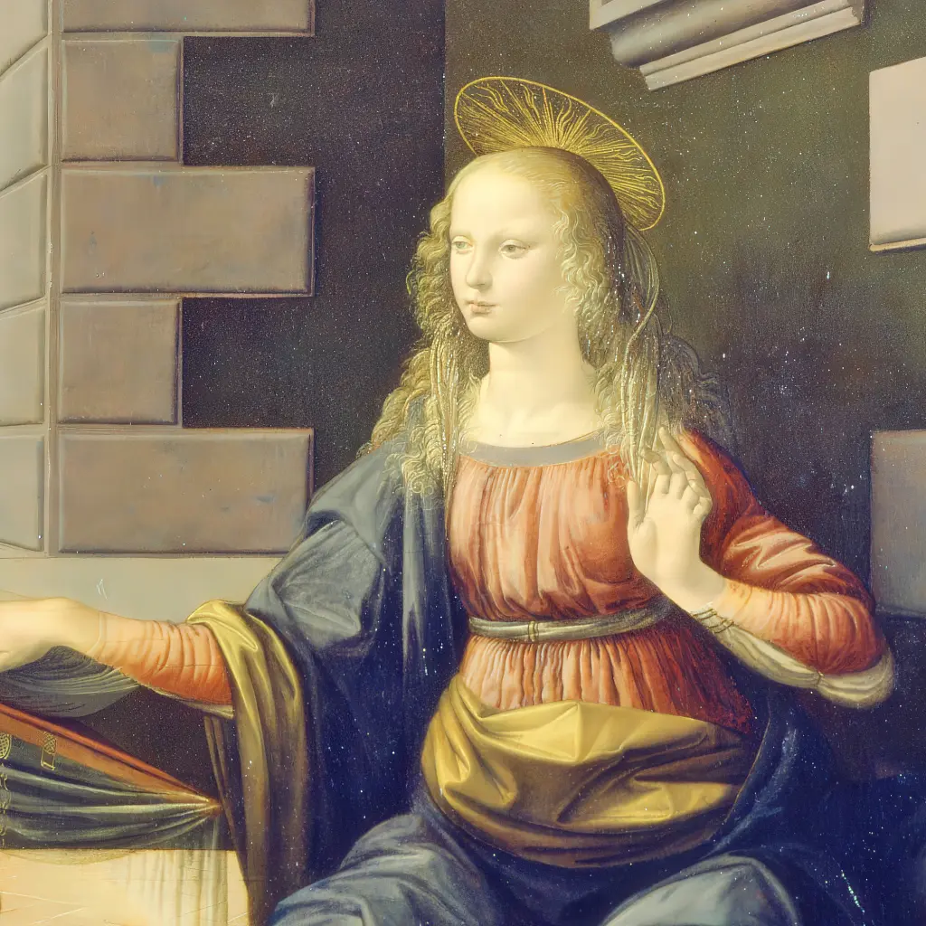 Інтер'єрна картина Благовіщення, Леонардо да Вінчі, Leonardo da Vinci, Annunciation, релігійний декор, 60×120 см (id6947) - фото 5