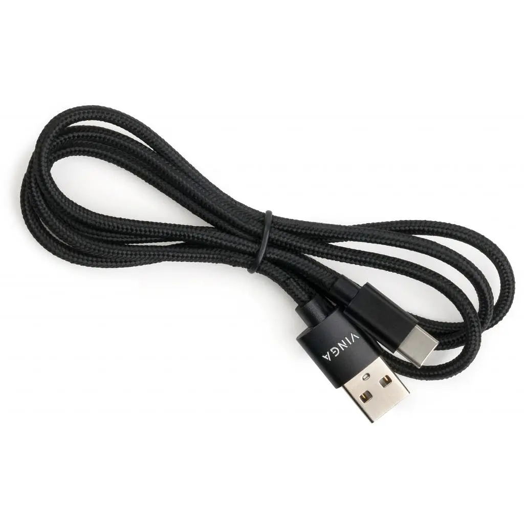 Дата кабель USB 2.0 AM to Type-C 1m nylon black Vinga (VCPDCTCNB1BK) - фото 3