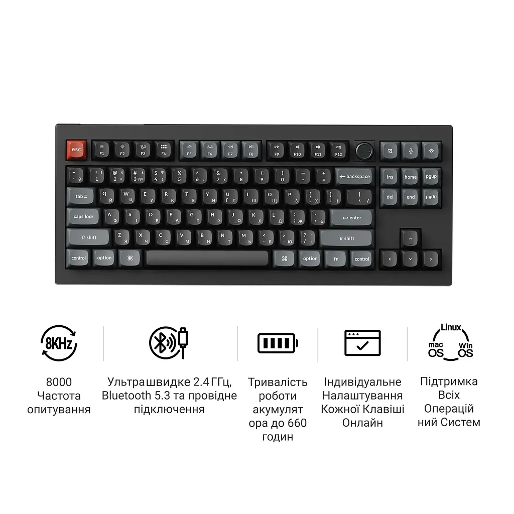 Клавіатура бездротова Keychron V3 Ultra Keychron Red Switch Black RGB (V3U-D1-UA) - фото 8