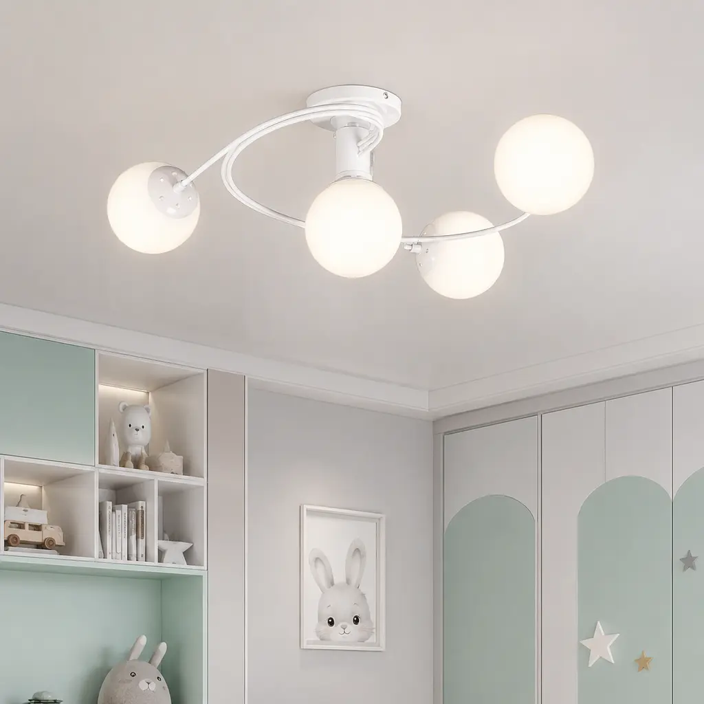Біла стельова люстра Levistella LVS4944 761LX04-4 WH+WH у стилі модерн на 4 скляні плафони E27