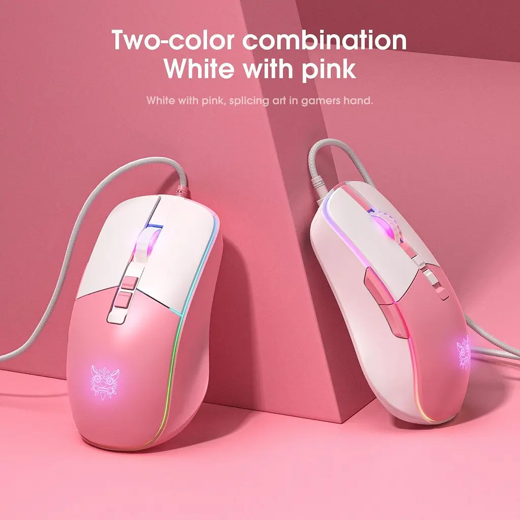 Комп'ютерна мишка Onikuma ігрова C16 з RGB підсвіткою 7200 DPI 8 кнопок дротова для ПК і ноутбука рожева - фото 6