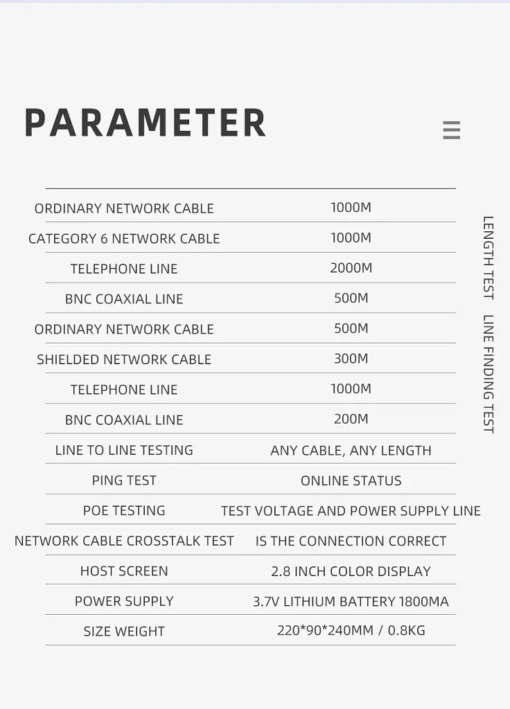 Багатофункціональний кабельний тестер Noyafa NF-8601S рефлектометр функція PoE Ping для RJ45, RJ11, BNC (18671) - фото 8