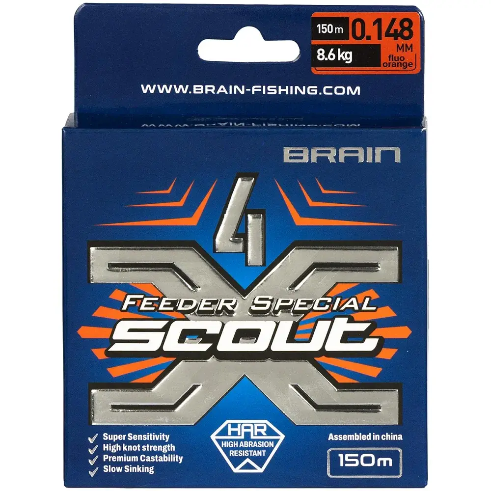 Шнур Brain Scout 4X 150 м (fluoro Orange) 0.148 мм 8.6 кг - фото 2
