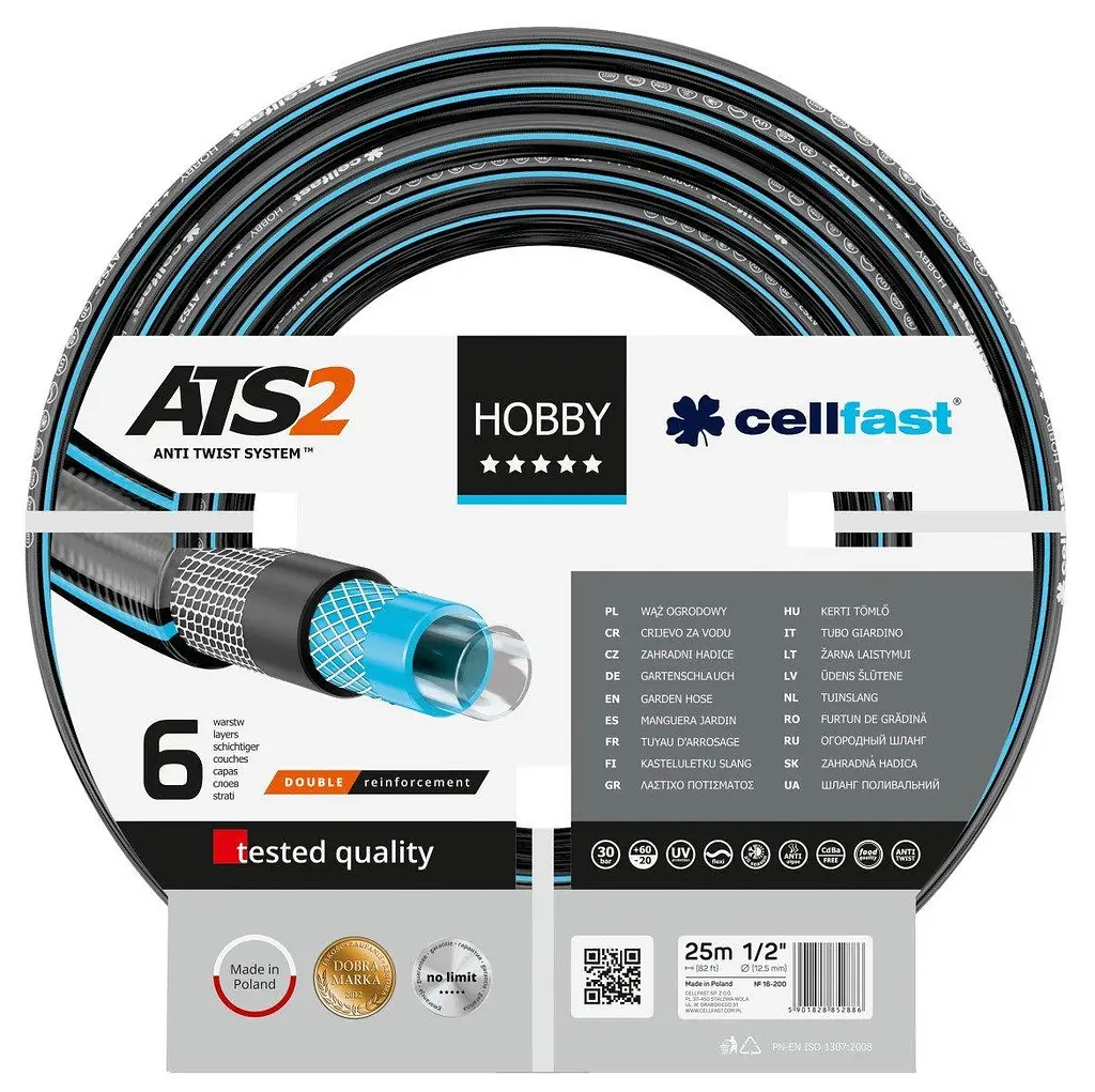 Шланг садовый HOBBY ATS 1/2" 25м 6 слоев до 30бар -20…+60°C Cellfast sad0001922 - фото 2