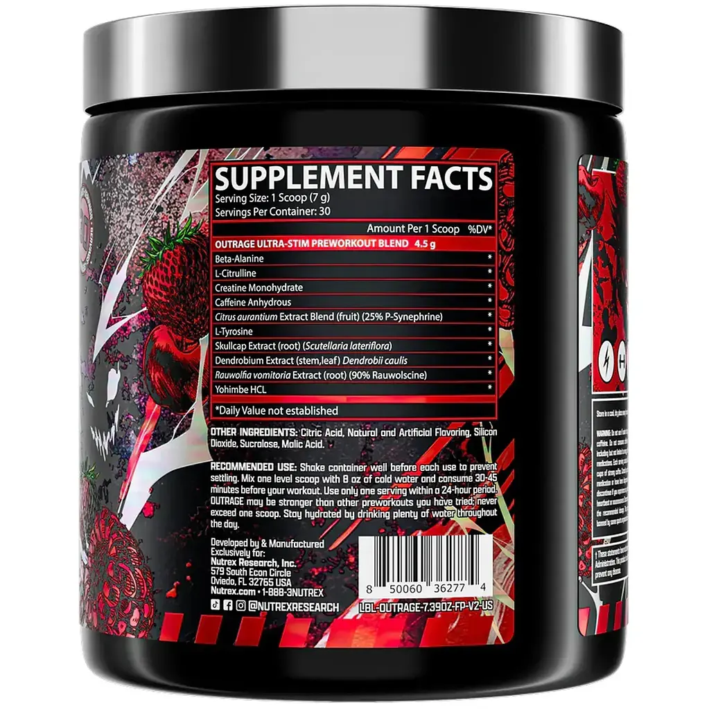 Передтренувальний комплекс Nutrex Research Outrage High‑Stim Pre‑Workout Fruit Punch 30 порцій - фото 2