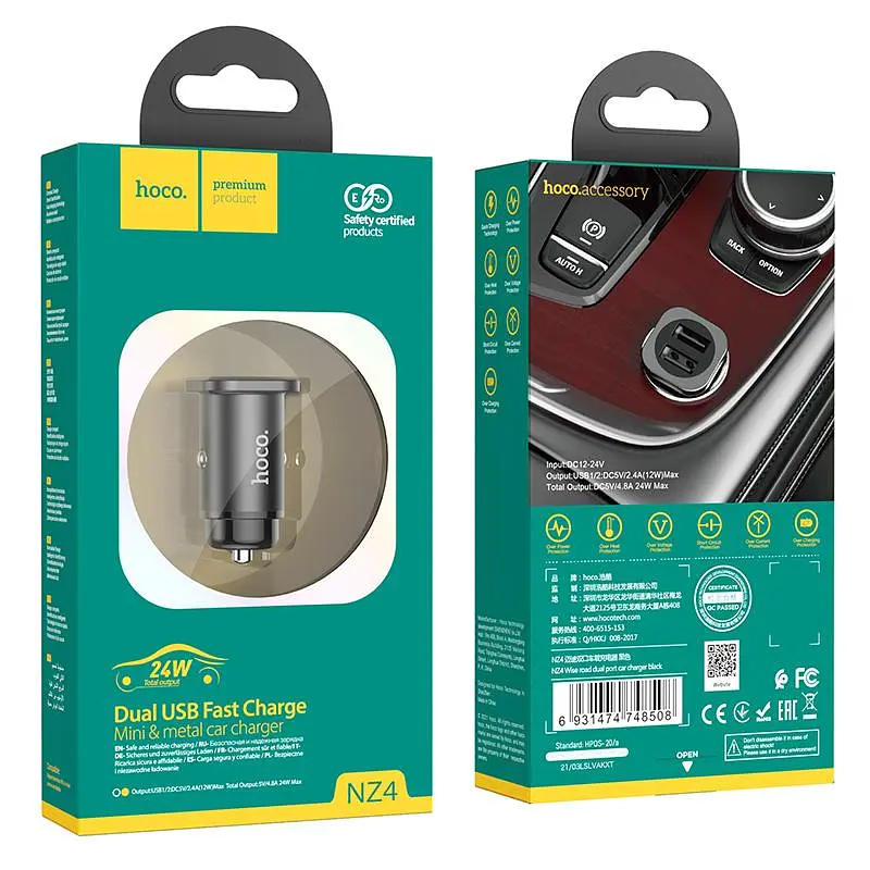 Автомобільний зарядний пристрій Hoco NZ4 Car Charger 2USB 24W (Black) [69322] - фото 4