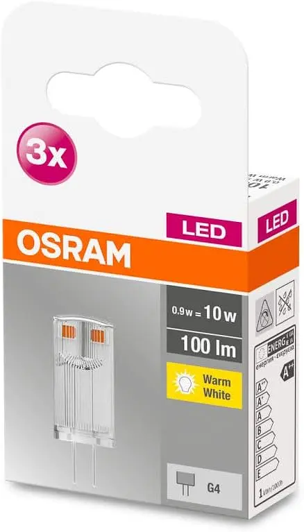 OSRAM BASE 3 Pack 0,90 Вт G4 LED PIN-лампа для замены обыкновенной лампы мощностью 10 Вт теплого белого цвета - фото 3