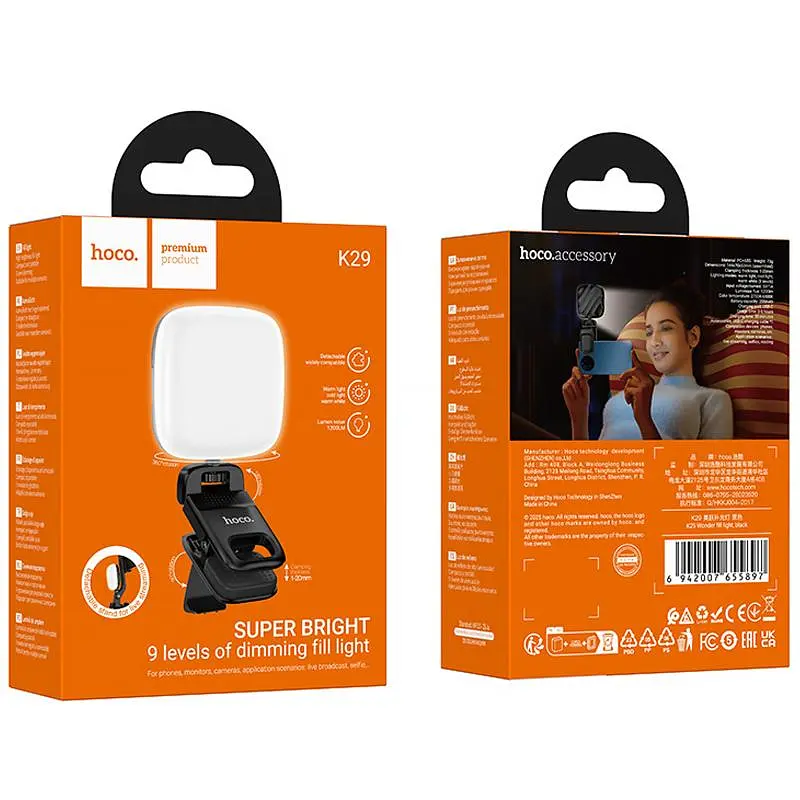 Портативна лампа для Selfie K29 Beauty Selfie Light 300 mAh Black Hoco teh0029844 - фото 2