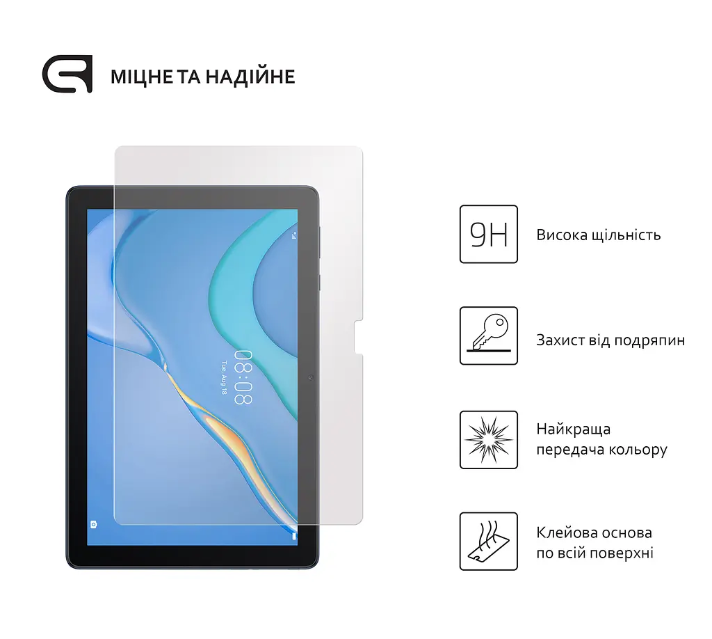 Захисне скло для планшета HUAWEI MatePad T10 (AGR-L09)/T10 (2nd Gen) (AGRK-W09D), Glass.CR, загартоване скло 9H, 2.5D, повне проклеювання, з олеофобним покриттям, проста установка та сумісність з чохлами всіх типів (Case friendly) - фото 2