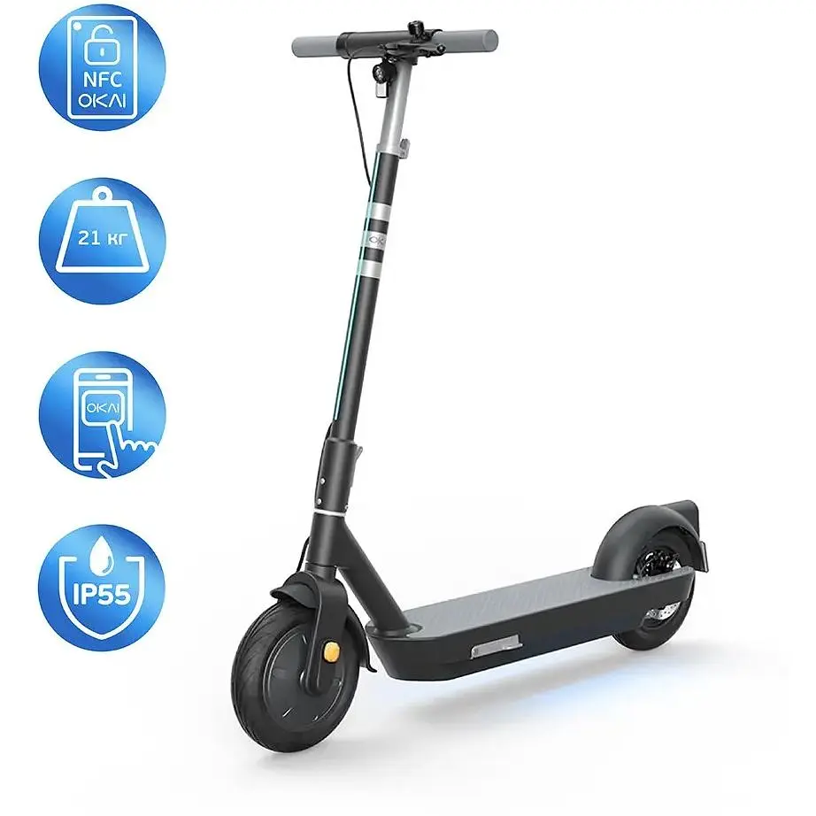 Електросамокат OKAI ES30-NEON PRO складаний 350/700W 14.7Ah швидкість до 25 км/год до 80 км NFC App колеса 10" вага до 100 кг Black - фото 7