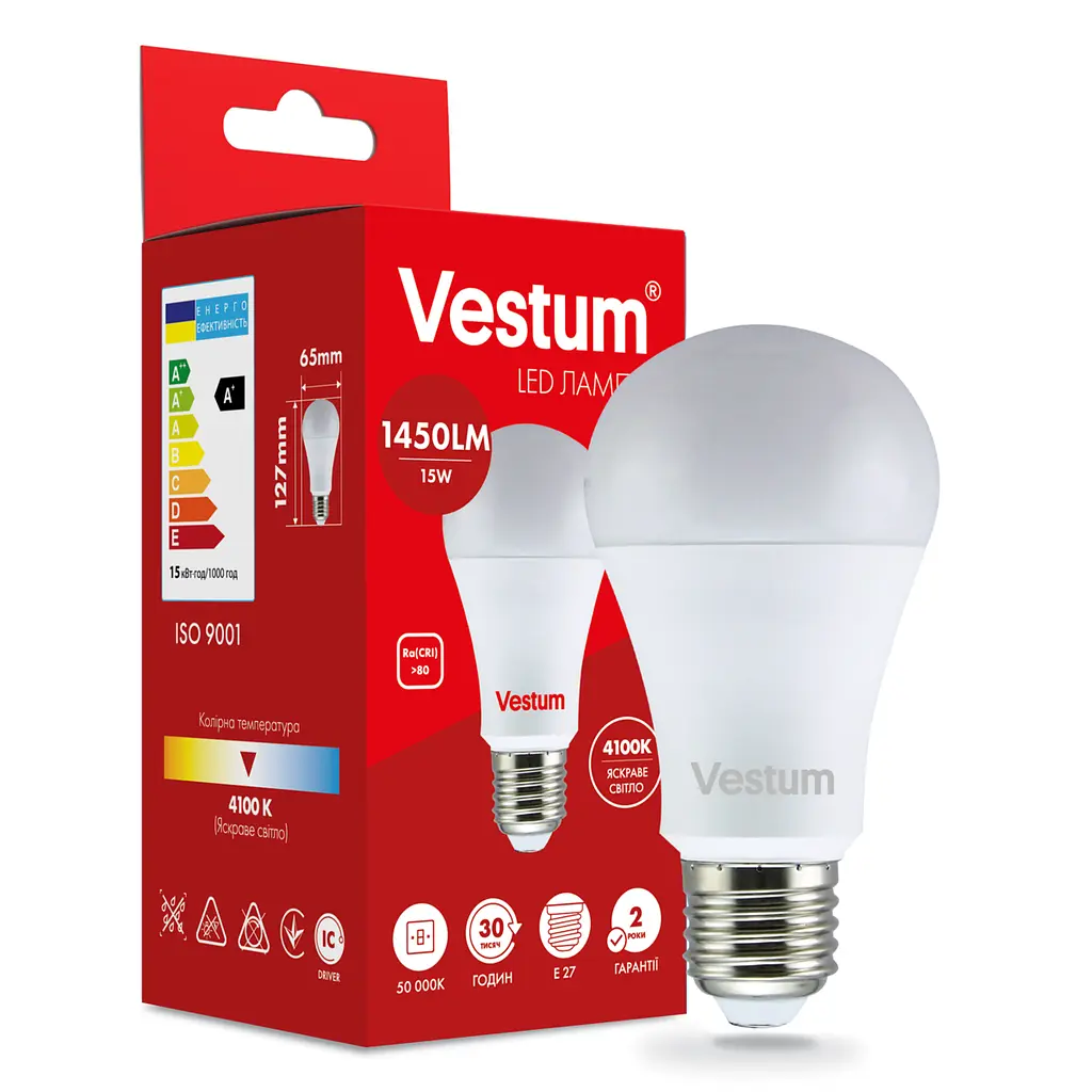 Світлодіодна лампа Vestum A65 15W 4100 K 220V E27 1-VS-1101 - фото 3