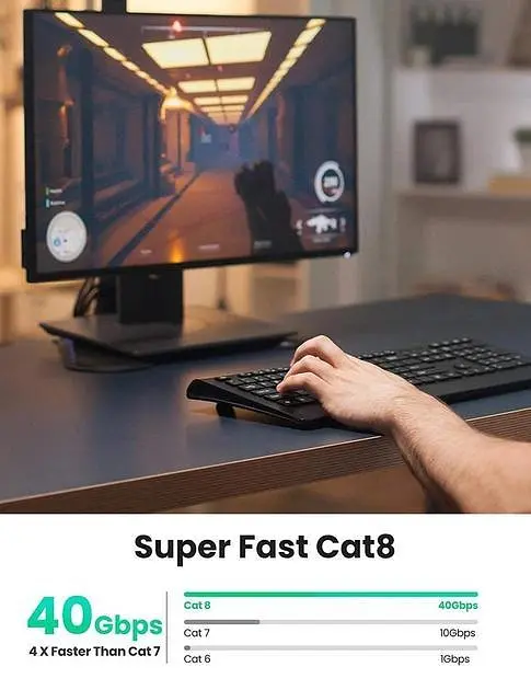 Патч корд UGREEN мережевий кабель 40 Гбіт\с 2000 МГц Ethernet RJ45 Cat 8 плоский 1М Black (NW134) - фото 2