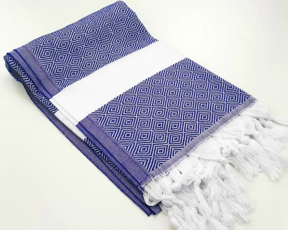 Рушник пештемаль Turkey Towel 100х180 см легкий великий для пляжу басейну бані сауни підстилка на дачу пікнік природу відпустку море ромб темно-синій - фото 4